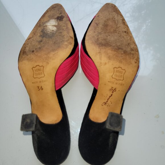 Vintage Manolo Blahnik Pink and Black Mules Size EU 36 - Picture 6 of 7